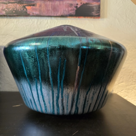 HANDCRAFTED Upcycled Glass Globe HANDPAINTED Tabletop Art Decor Green Silver - Picture 9 of 17